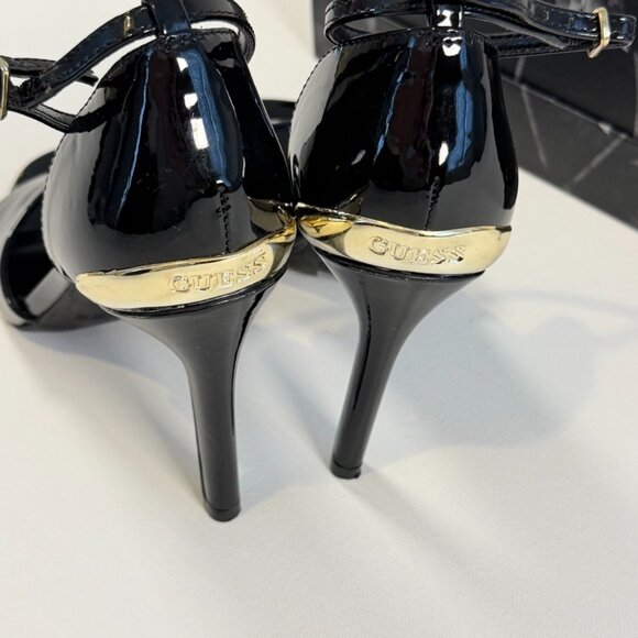 GUESS Divine Black Patent Leather Women's Open-Toe Heels - Picture 14 of 14